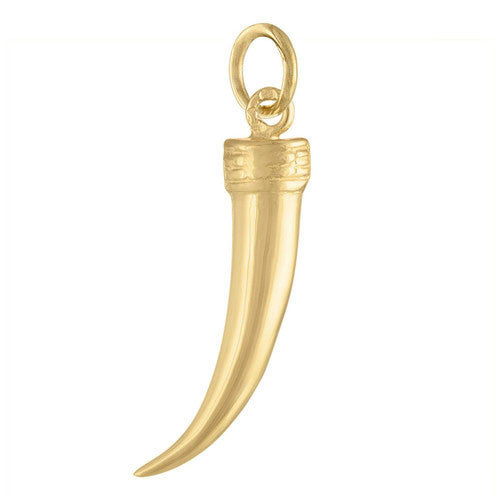14K Solid Yellow Gold Italian Horn Pendant – 1.6 Inch Good Luck Charm