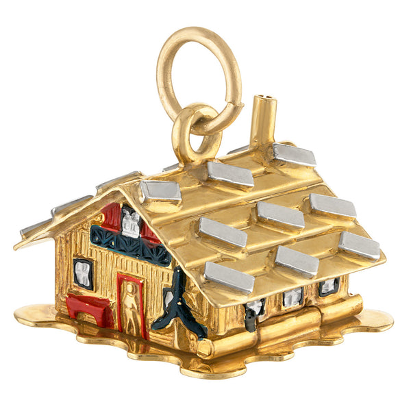 Vintage Enameled Love House 18k Gold Charm