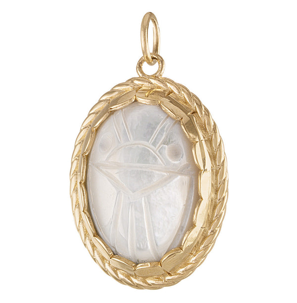 Mother of Pearl Scarab 14k Gold Charm