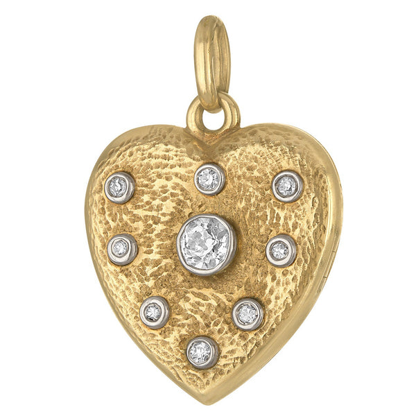 Vintage Edwardian Heart Locket with Diamonds 14k Gold Charm