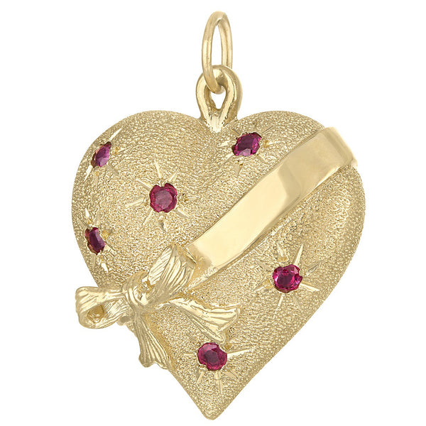 Vintage Dankner Larger Ruby Wrapped Heart 14k Gold Charm