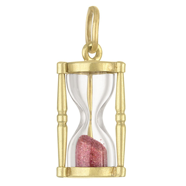 Vintage Pink Sand Hourglass 14k Gold Charm