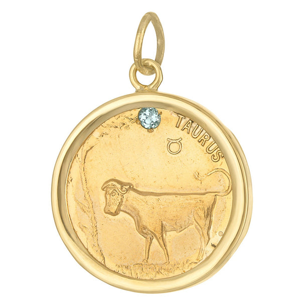 Vintage Brass Taurus Coin 14k Gold Charm