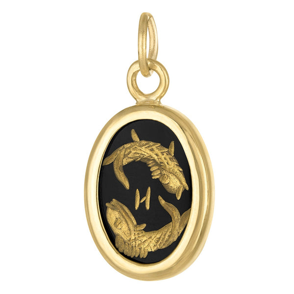 Vintage Pisces Intaglio 14k Gold Charm
