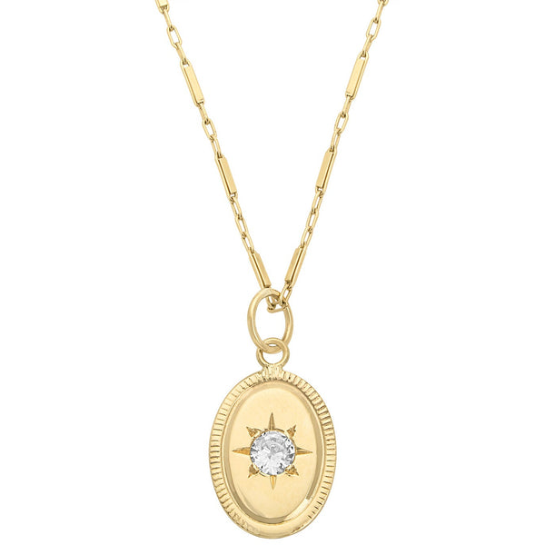 Vintage Diamond Oval 14K Gold Charm Necklace