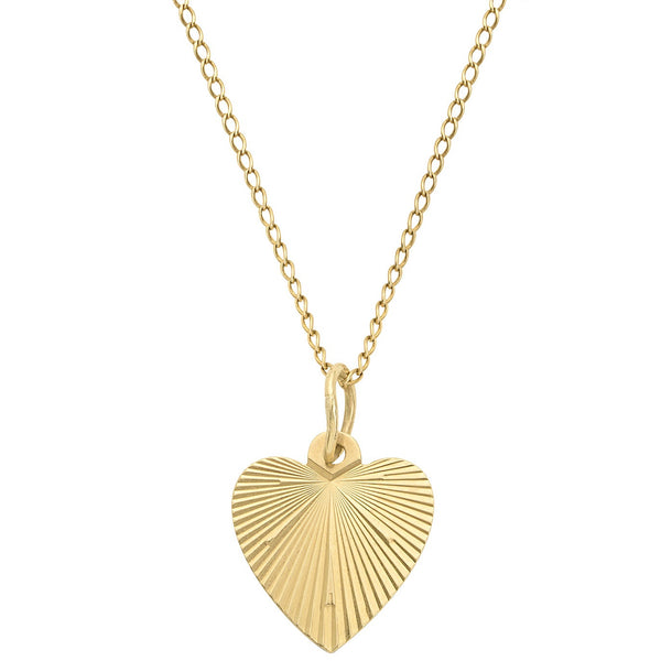 Vintage Engravable Engine Turned Heart 14K Gold Charm Necklace