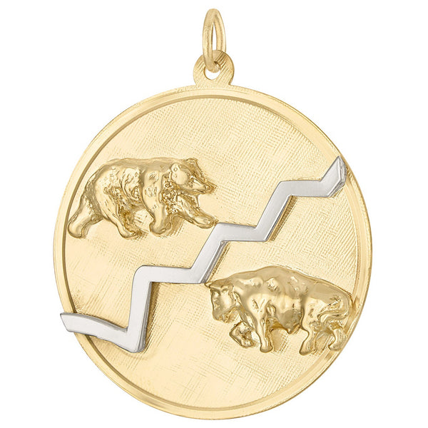 Vintage Bull & Bear Disc 14K Gold Charm