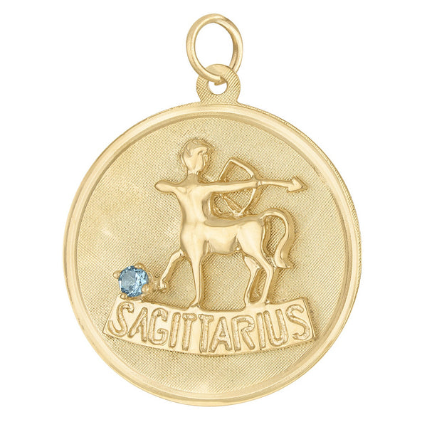 Vintage Sagittarius with Blue Topaz 14K Gold Charm