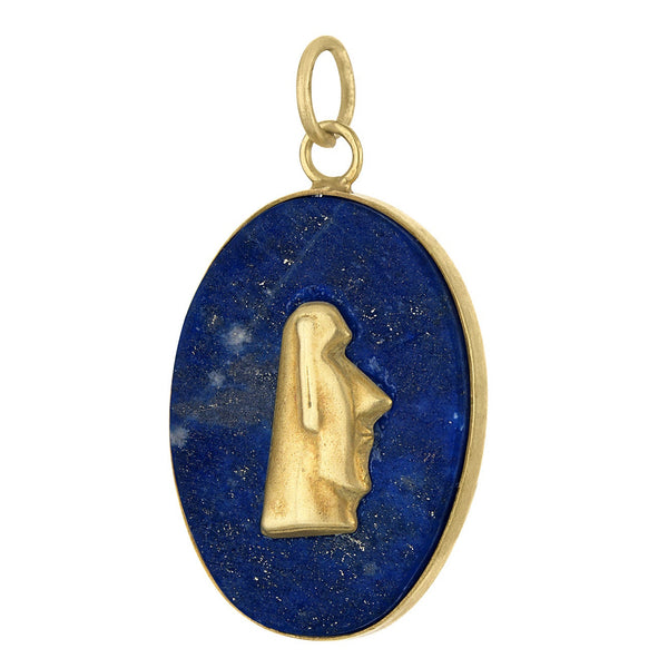 Vintage Lapis Moai Statue 9K Gold Charm