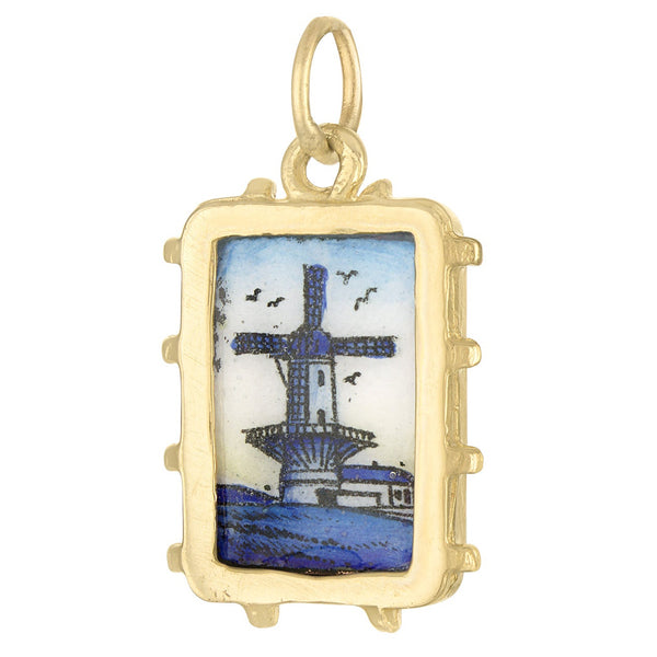 Vintage Enamel Dutch Windmill 14k Gold Charm