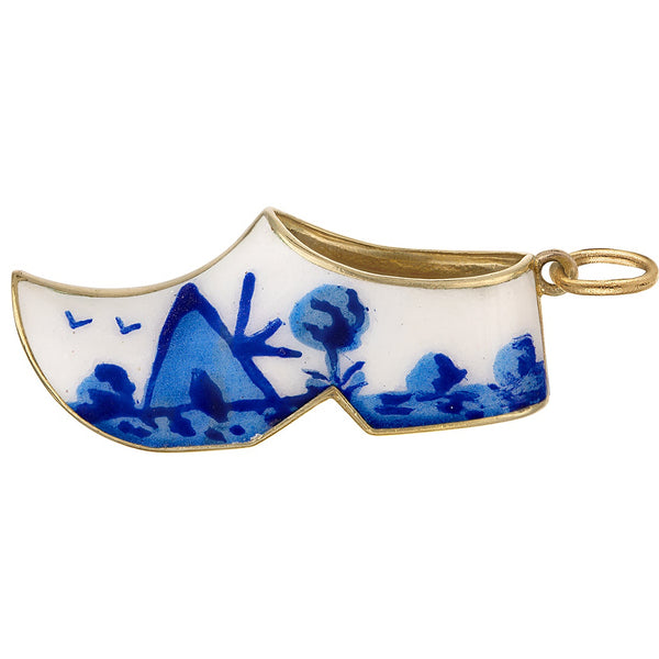 Vintage Enamel Dutch Clog 14k Gold Charm