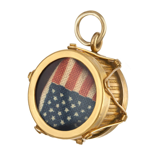 Vintage Drum with American Flag 14K Gold Charm