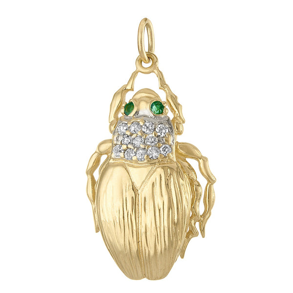 Vintage Emerald Scarab 14k Gold Charm
