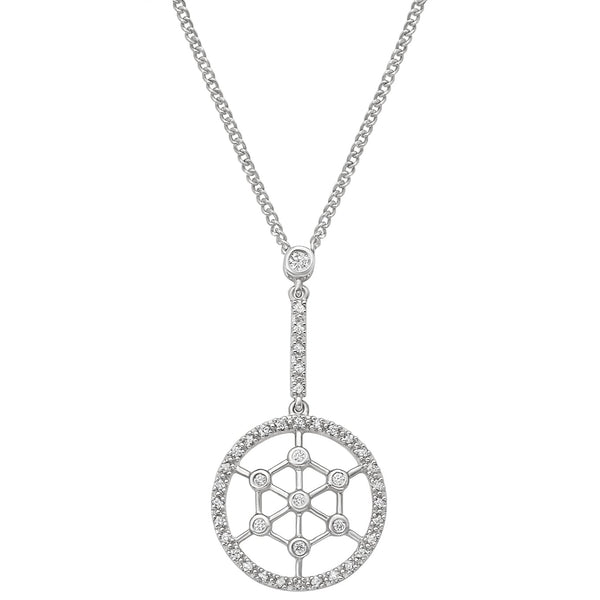 Vintage Diamond Circle 14k White Gold Charm Necklace