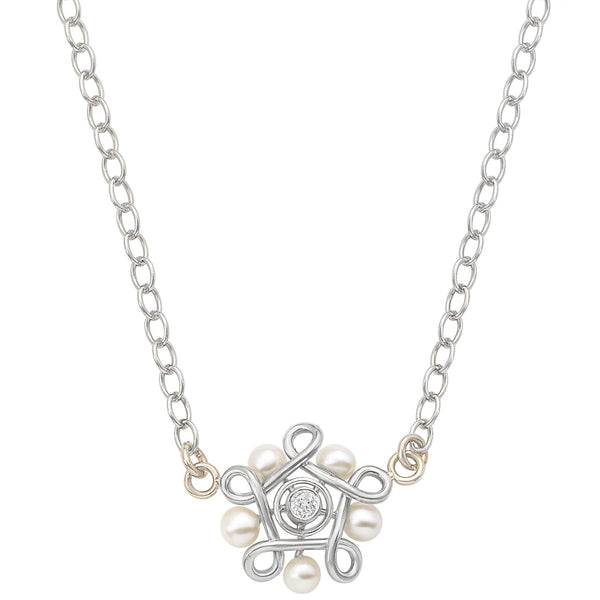 Vintage Diamond and Pearl 14k White Gold Charm Necklace