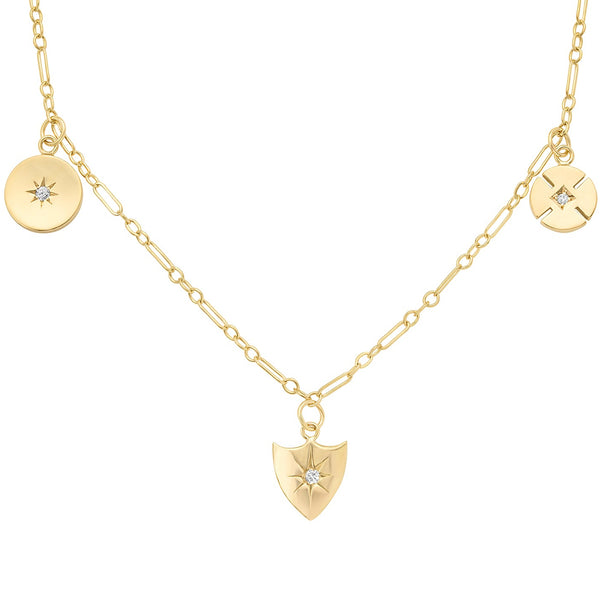 Vintage Triple Charm 14k Gold Charm Necklace