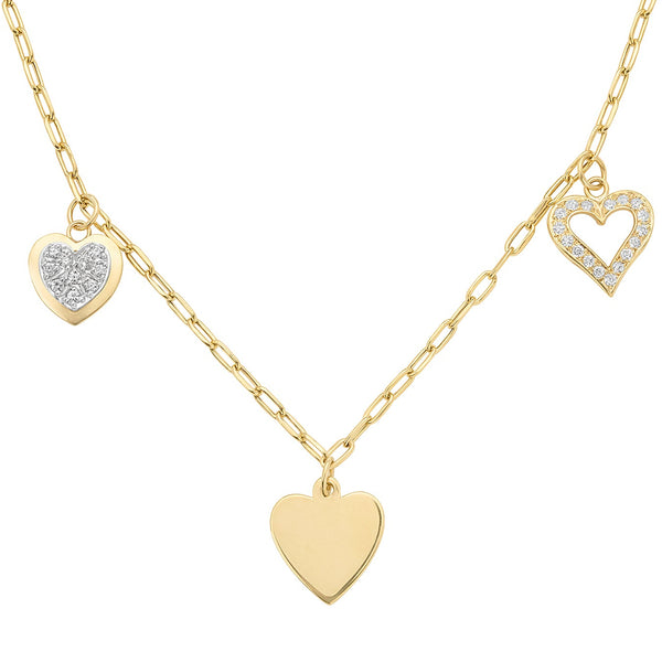Vintage Triple Heart 14k Gold Charm Necklace