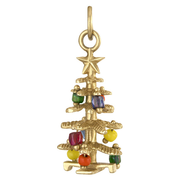 Vintage Colorful Christmas Tree 14k Gold Charm