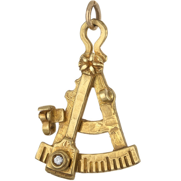 Vintage Sextant with Diamond 18K Gold Charm