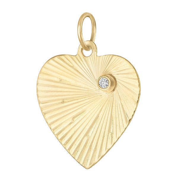 Vintage Diamond Set Engine Turned Heart 14k Gold Charm