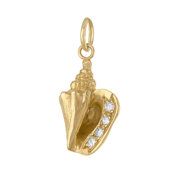 Vintage Small Diamond Seashell 14K Gold Charm