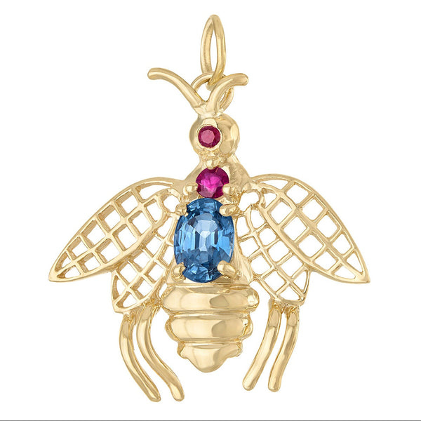 Vintage Stylized Gem Set Bee 14k Gold Charm