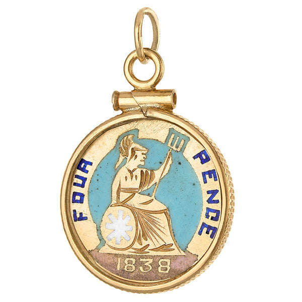 Vintage Hand-Painted Queen Elizabeth Coin 14k Gold Charm