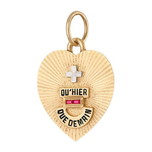 Vintage Augis Heart Qu Hier Que Demain 18k Gold Charm