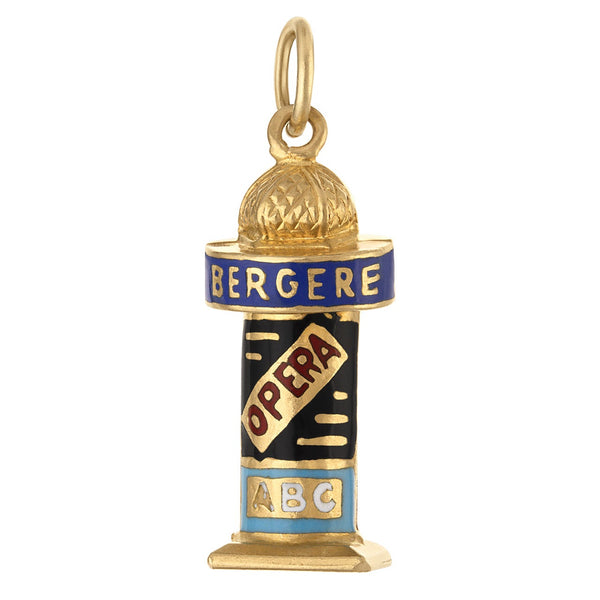 Vintage Enamel Paris Folies Bergere 18k Gold Charm