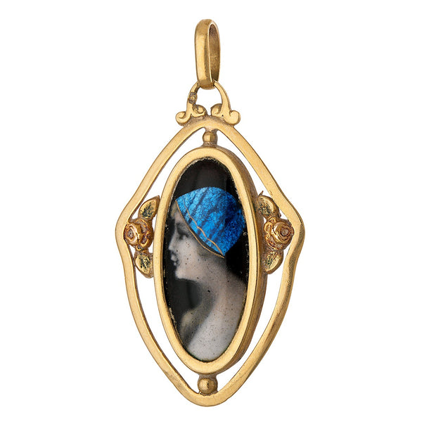 Vintage Limoges Enamel Portrait 18k Gold Charm