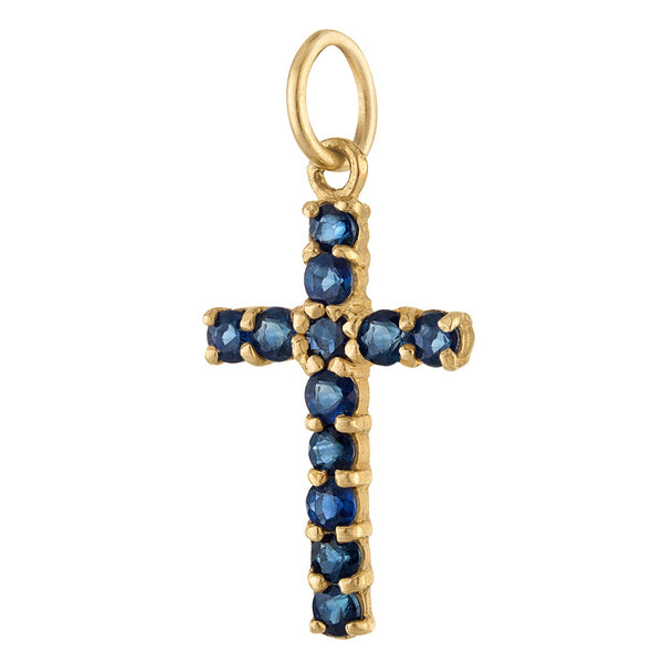 Sapphire Cross 14k Gold Charm