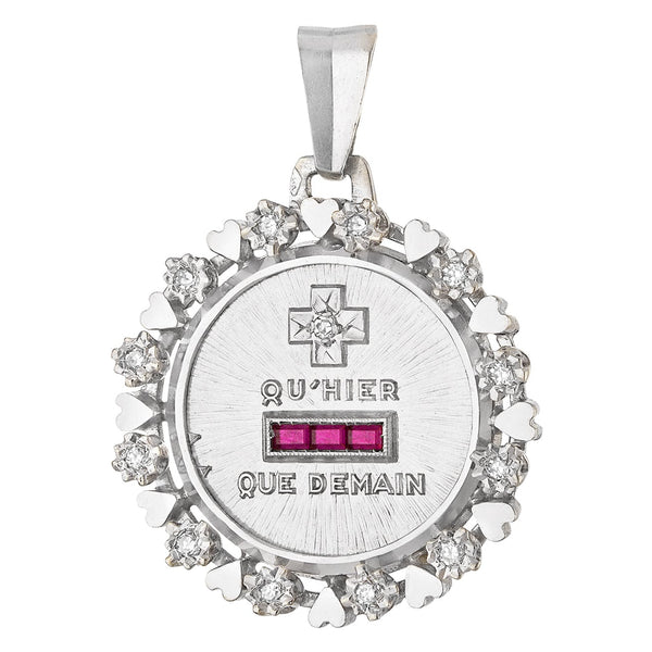 Vintage Diamond Set Augis Qu' Hier Que Demain 18k White Gold Charm