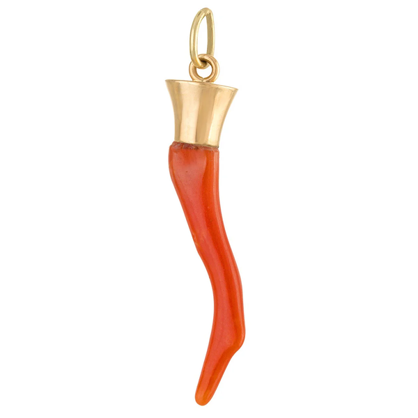 Vintage Coral Horn 14k Gold Charm