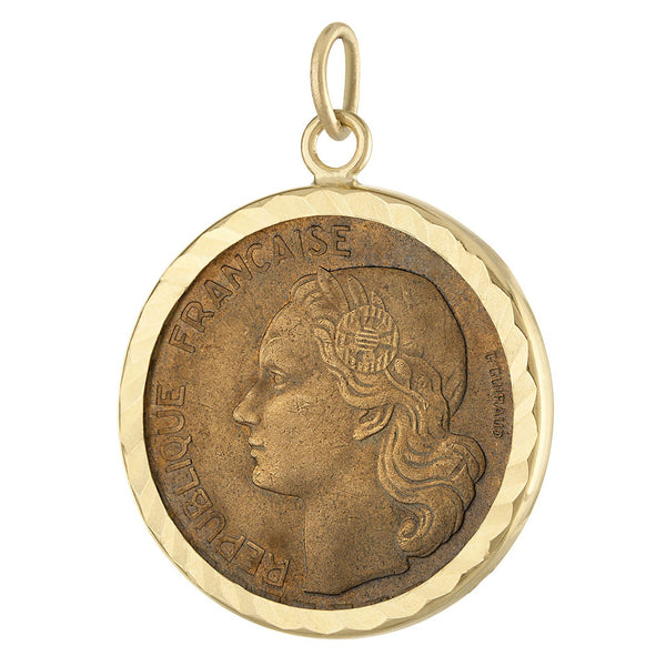 Vintage French Franc Coin 14K Gold Surround Charm