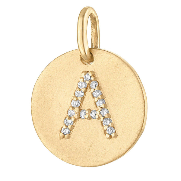 Diamond Initial Disc 14K Gold Charm