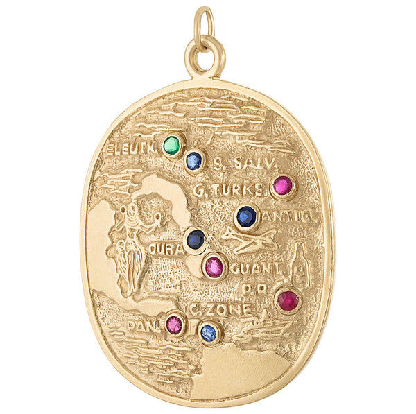 Vintage Collectible Gem Set Islands 14k Gold Charm