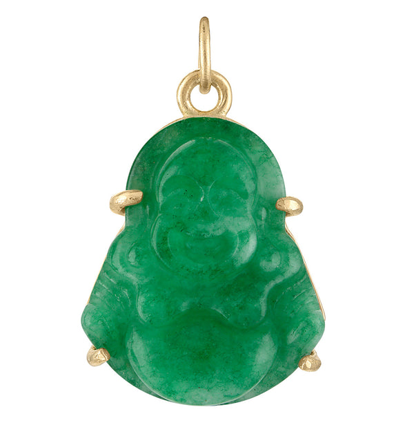 Carved Jade Lucky Buddha 14K Gold Charm