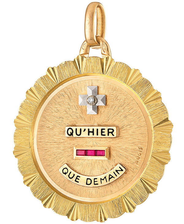 Vintage A. Augis Qu' Hier Que Demain French 18K Gold Charm
