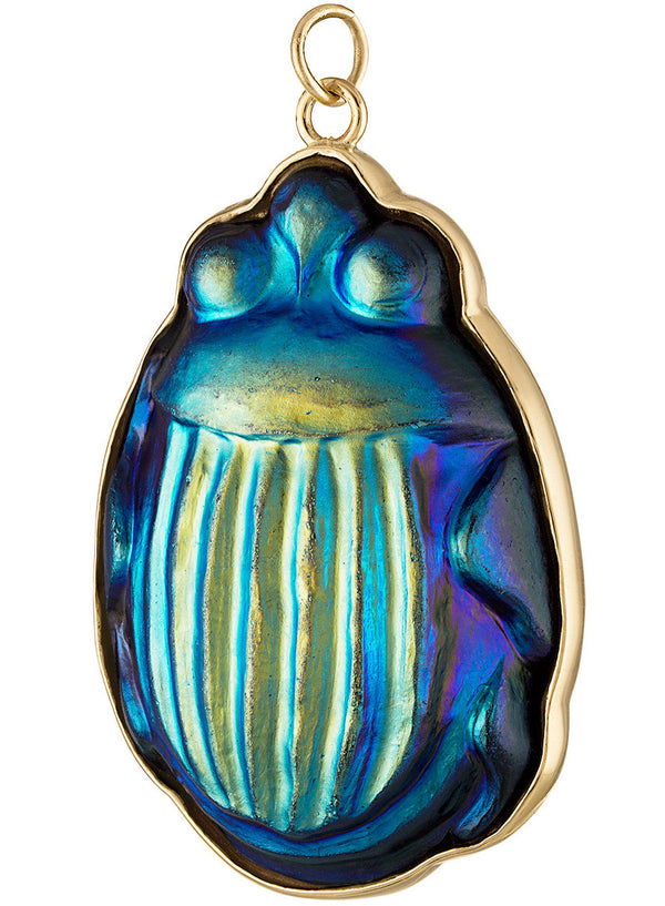 Vintage Large Iridescent Scarab 14k Gold Charm