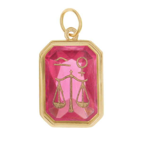 Vintage Zodiac Libra Colored Glass Intaglio 14k Gold Charm