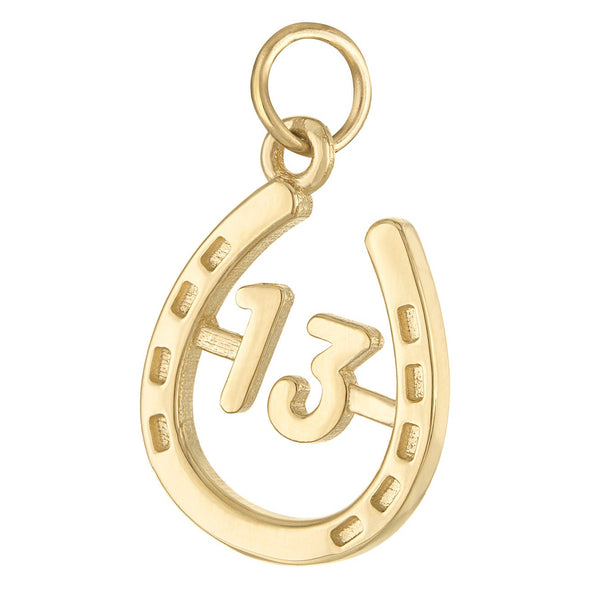Lucky 13 Horseshoe 14k Gold Charm
