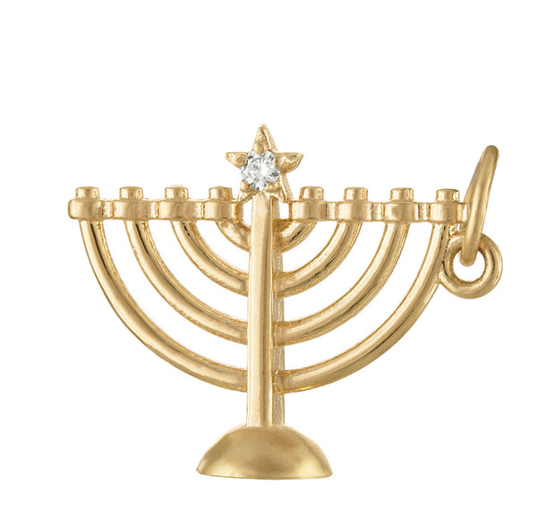 Menorah with Diamond 14K Gold Charm