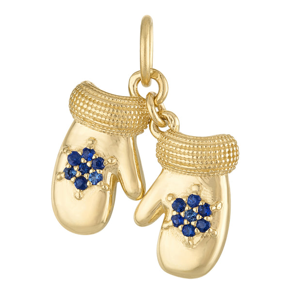 Sapphire Set Mittens 14K Gold Charm