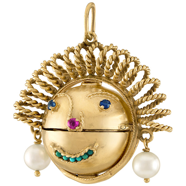 Vintage Gem Set Mood Locket 14K Gold Charm