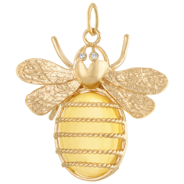 Large Citrine Bee 14K Gold Charm