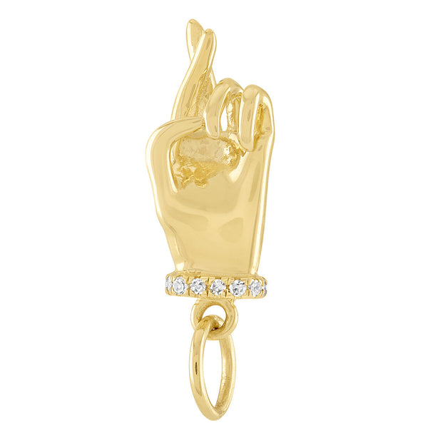 Fingers Crossed with Diamonds 14k Gold Charm