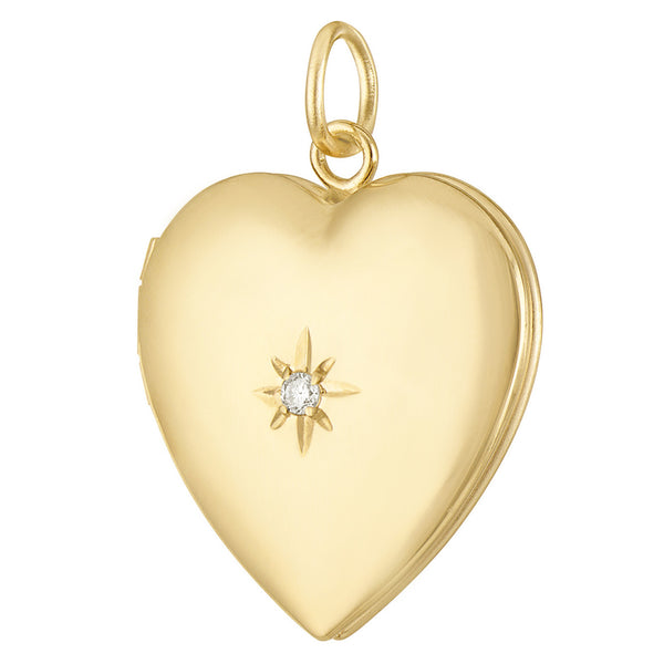 Diamond Set Heart Locket 14K Gold Charm