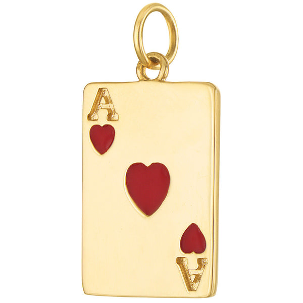 Enamel Ace Of Hearts 14K Gold Charm