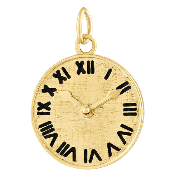 Clock with Hands 14K Gold Charm