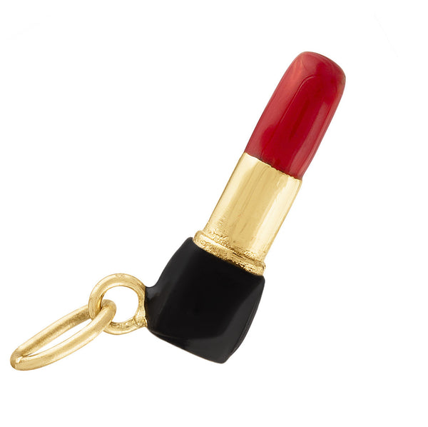 Enamel Lipstick 14k Gold Charm
